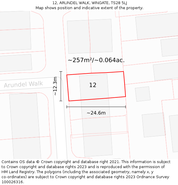 12, ARUNDEL WALK, WINGATE, TS28 5LJ: Plot and title map