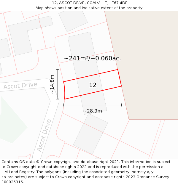12, ASCOT DRIVE, COALVILLE, LE67 4DF: Plot and title map