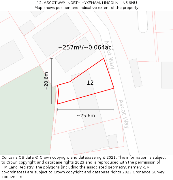 12, ASCOT WAY, NORTH HYKEHAM, LINCOLN, LN6 9NU: Plot and title map