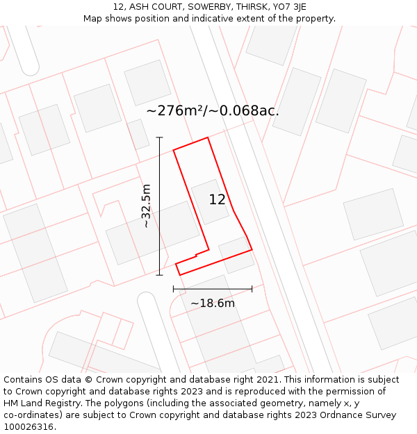 12, ASH COURT, SOWERBY, THIRSK, YO7 3JE: Plot and title map
