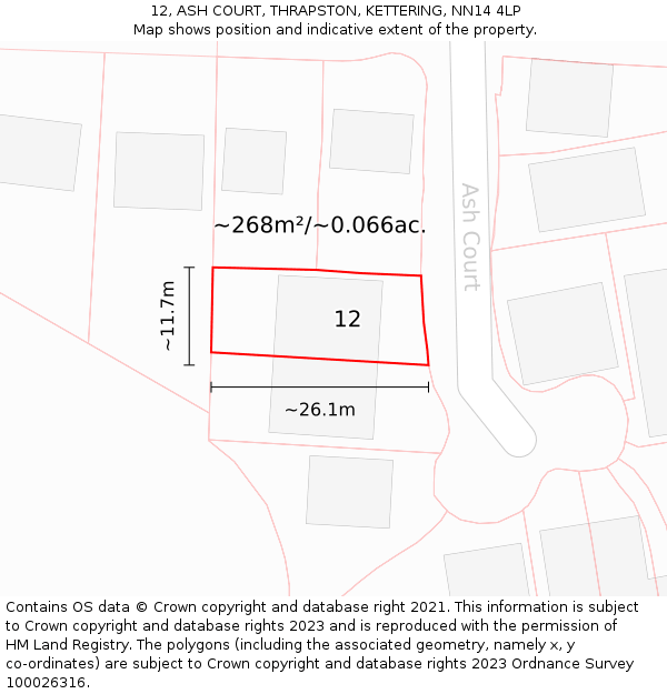 12, ASH COURT, THRAPSTON, KETTERING, NN14 4LP: Plot and title map
