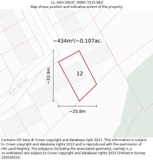 12, ASH DRIVE, YARM, TS15 9BZ: Plot and title map