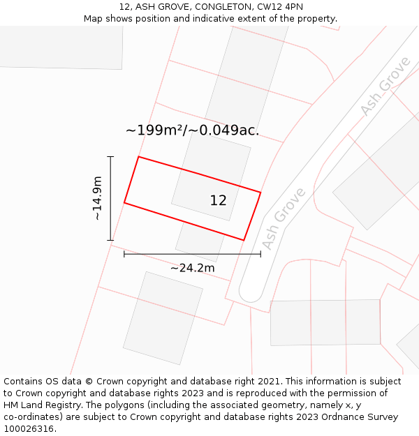 12, ASH GROVE, CONGLETON, CW12 4PN: Plot and title map