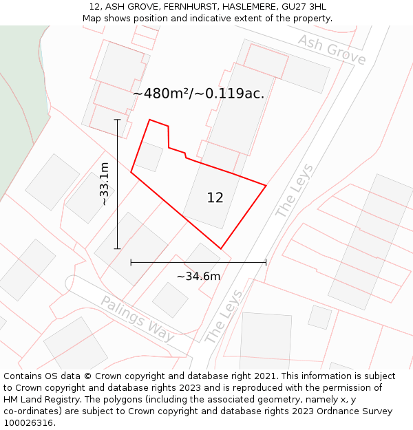 12, ASH GROVE, FERNHURST, HASLEMERE, GU27 3HL: Plot and title map