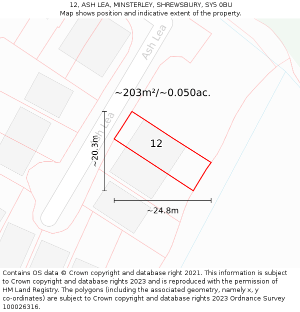 12, ASH LEA, MINSTERLEY, SHREWSBURY, SY5 0BU: Plot and title map