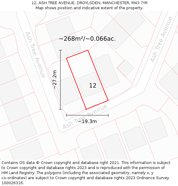 12, ASH TREE AVENUE, DROYLSDEN, MANCHESTER, M43 7YR: Plot and title map