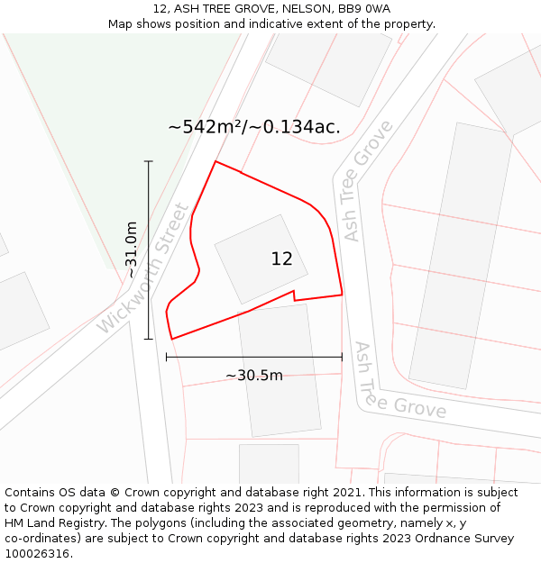12, ASH TREE GROVE, NELSON, BB9 0WA: Plot and title map