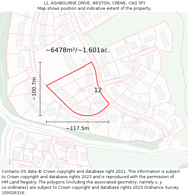 12, ASHBOURNE DRIVE, WESTON, CREWE, CW2 5FY: Plot and title map