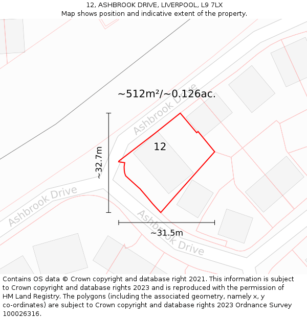 12, ASHBROOK DRIVE, LIVERPOOL, L9 7LX: Plot and title map