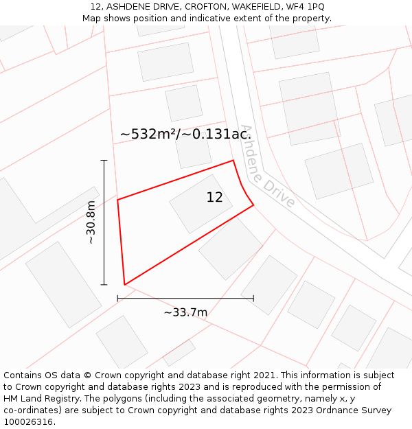 12, ASHDENE DRIVE, CROFTON, WAKEFIELD, WF4 1PQ: Plot and title map