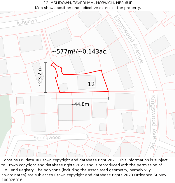 12, ASHDOWN, TAVERHAM, NORWICH, NR8 6UF: Plot and title map