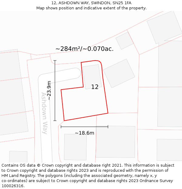 12, ASHDOWN WAY, SWINDON, SN25 1FA: Plot and title map
