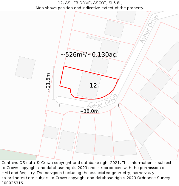 12, ASHER DRIVE, ASCOT, SL5 8LJ: Plot and title map