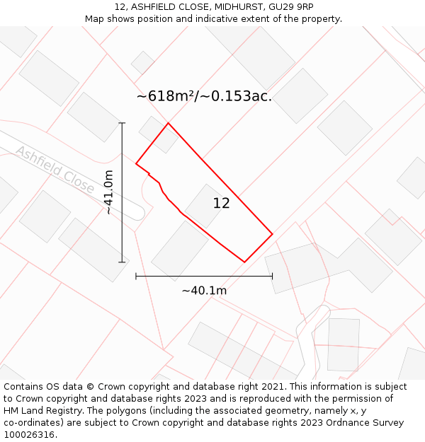 12, ASHFIELD CLOSE, MIDHURST, GU29 9RP: Plot and title map