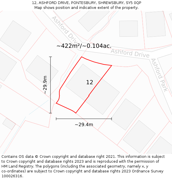 12, ASHFORD DRIVE, PONTESBURY, SHREWSBURY, SY5 0QP: Plot and title map
