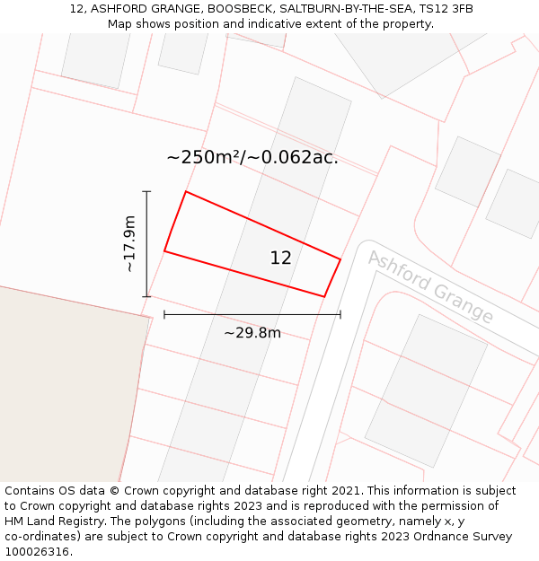 12, ASHFORD GRANGE, BOOSBECK, SALTBURN-BY-THE-SEA, TS12 3FB: Plot and title map