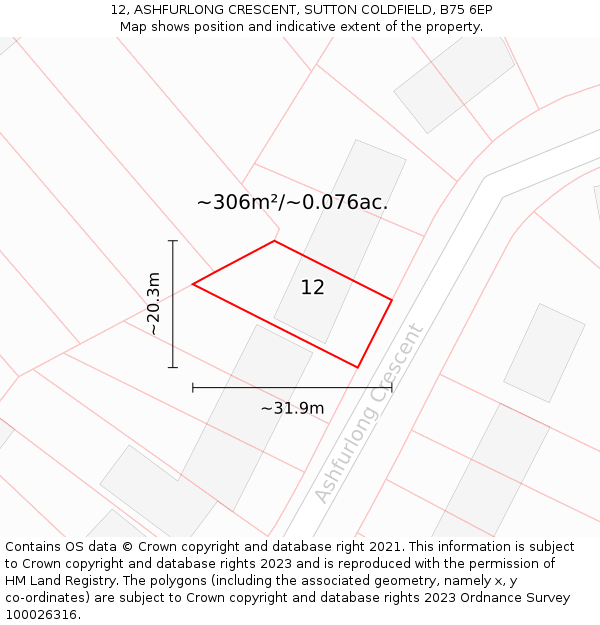 12, ASHFURLONG CRESCENT, SUTTON COLDFIELD, B75 6EP: Plot and title map