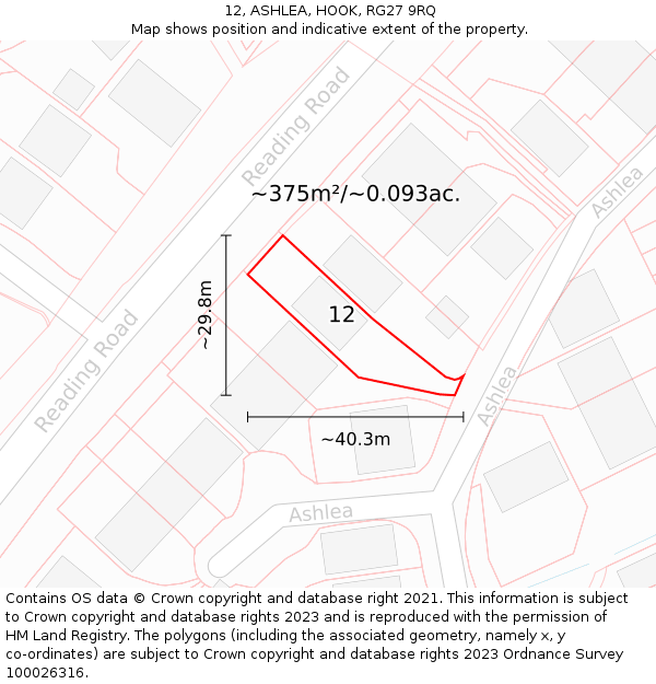 12, ASHLEA, HOOK, RG27 9RQ: Plot and title map