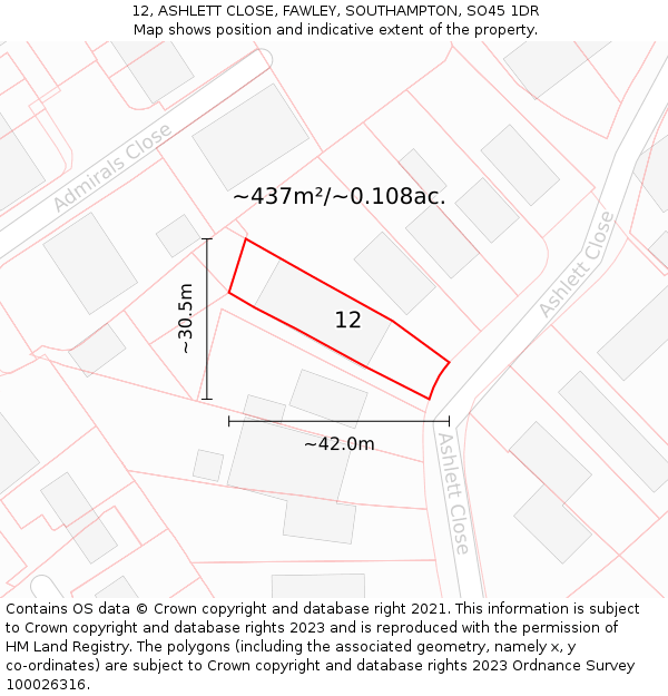 12, ASHLETT CLOSE, FAWLEY, SOUTHAMPTON, SO45 1DR: Plot and title map