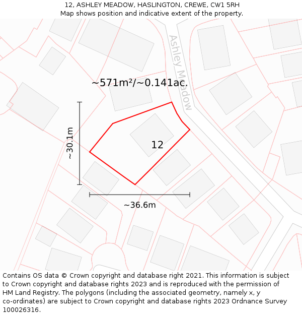 12, ASHLEY MEADOW, HASLINGTON, CREWE, CW1 5RH: Plot and title map