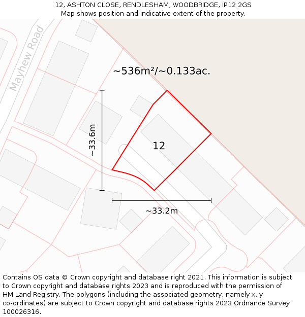 12, ASHTON CLOSE, RENDLESHAM, WOODBRIDGE, IP12 2GS: Plot and title map