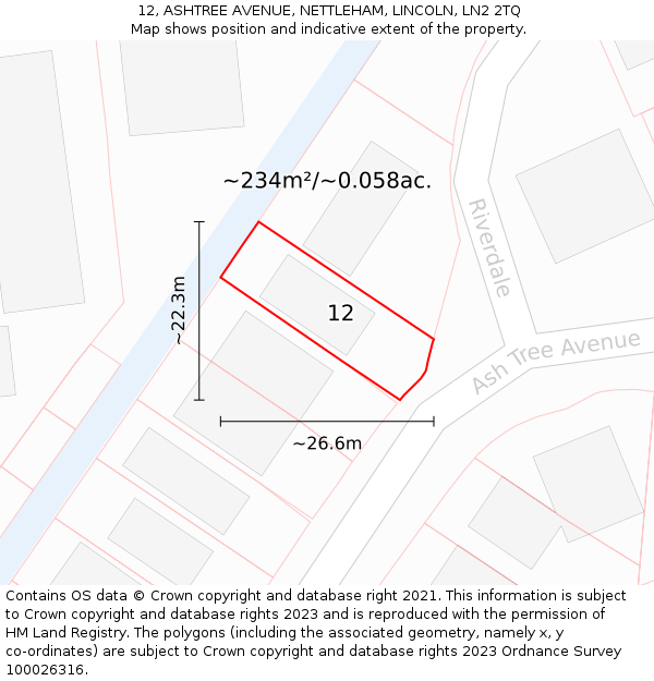 12, ASHTREE AVENUE, NETTLEHAM, LINCOLN, LN2 2TQ: Plot and title map