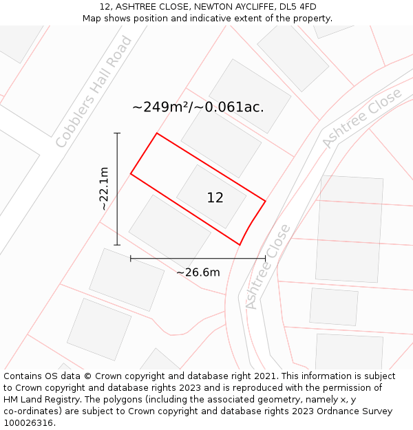 12, ASHTREE CLOSE, NEWTON AYCLIFFE, DL5 4FD: Plot and title map