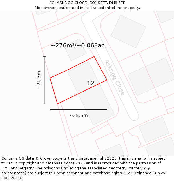 12, ASKRIGG CLOSE, CONSETT, DH8 7EF: Plot and title map