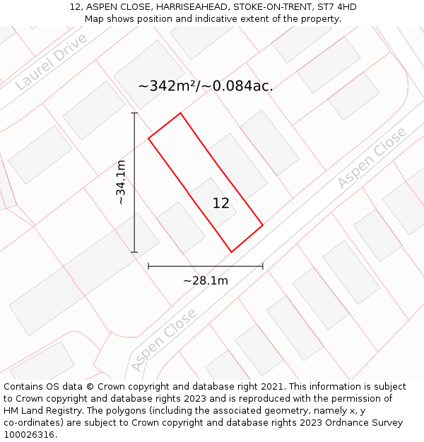 12, ASPEN CLOSE, HARRISEAHEAD, STOKE-ON-TRENT, ST7 4HD: Plot and title map
