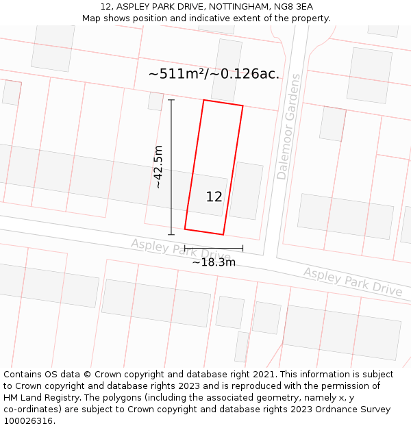 12, ASPLEY PARK DRIVE, NOTTINGHAM, NG8 3EA: Plot and title map