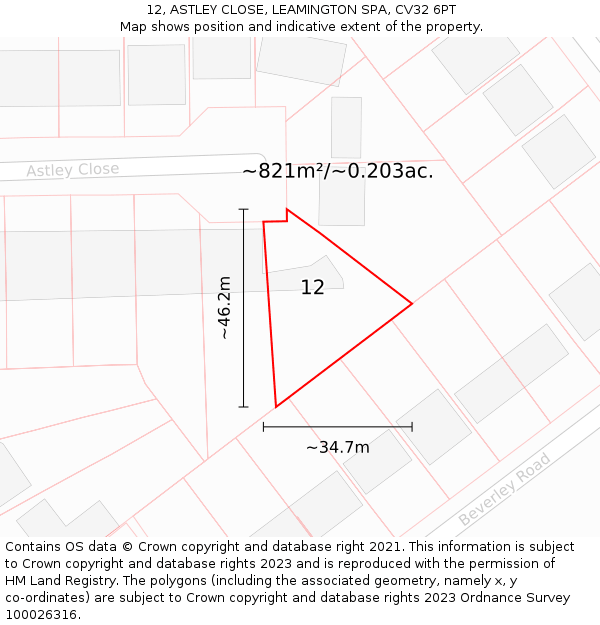 12, ASTLEY CLOSE, LEAMINGTON SPA, CV32 6PT: Plot and title map