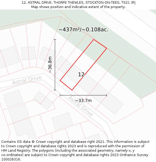 12, ASTRAL DRIVE, THORPE THEWLES, STOCKTON-ON-TEES, TS21 3FJ: Plot and title map