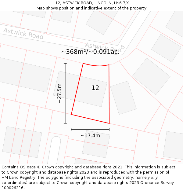 12, ASTWICK ROAD, LINCOLN, LN6 7JX: Plot and title map
