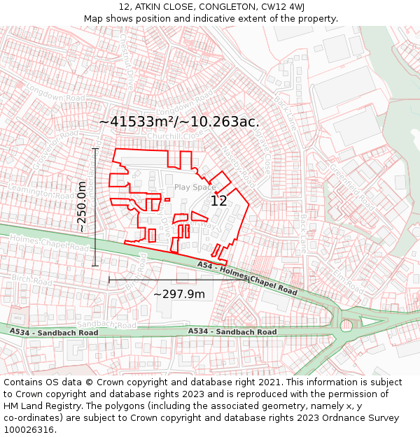 12, ATKIN CLOSE, CONGLETON, CW12 4WJ: Plot and title map