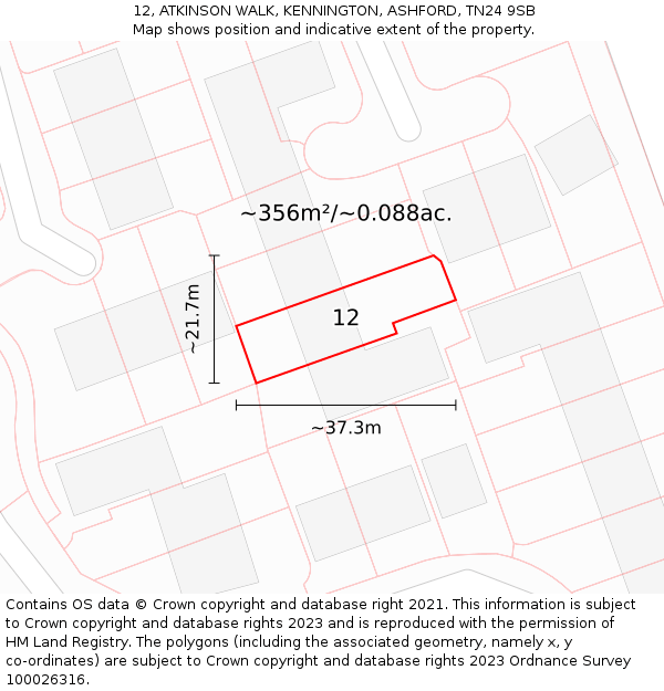 12, ATKINSON WALK, KENNINGTON, ASHFORD, TN24 9SB: Plot and title map