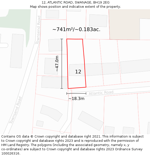12, ATLANTIC ROAD, SWANAGE, BH19 2EG: Plot and title map