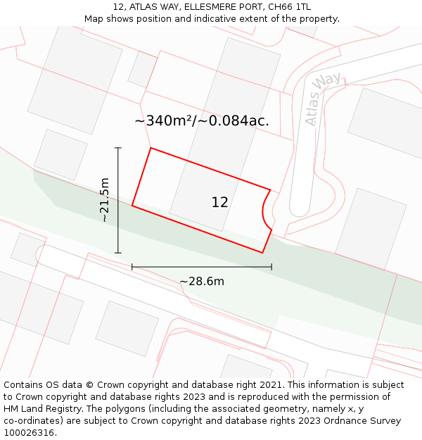 12, ATLAS WAY, ELLESMERE PORT, CH66 1TL: Plot and title map