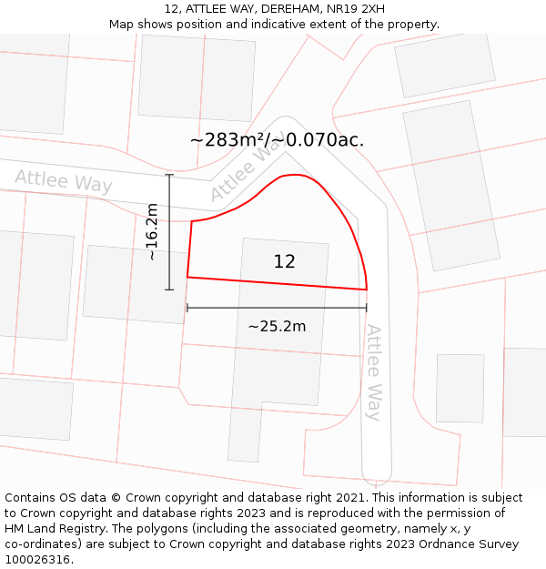 12, ATTLEE WAY, DEREHAM, NR19 2XH: Plot and title map