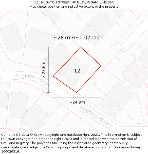 12, AUGHTON STREET, HINDLEY, WIGAN, WN2 3ER: Plot and title map