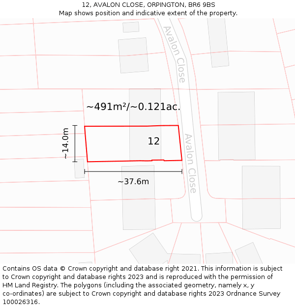 12, AVALON CLOSE, ORPINGTON, BR6 9BS: Plot and title map