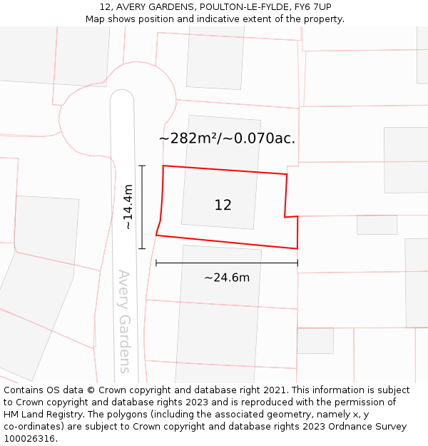 12, AVERY GARDENS, POULTON-LE-FYLDE, FY6 7UP: Plot and title map