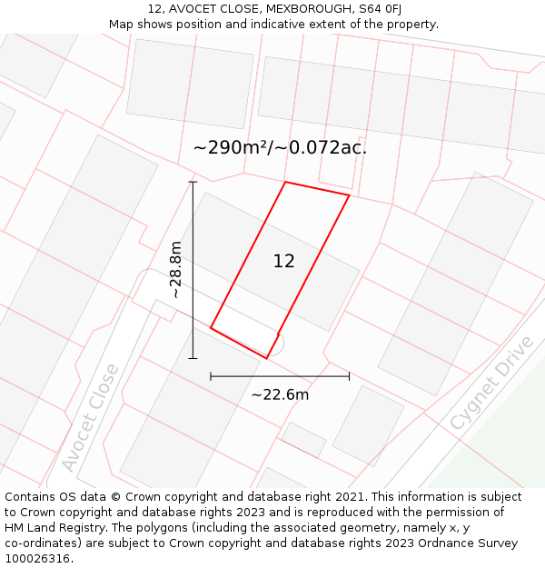 12, AVOCET CLOSE, MEXBOROUGH, S64 0FJ: Plot and title map