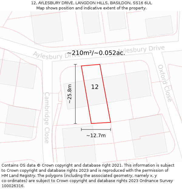 12, AYLESBURY DRIVE, LANGDON HILLS, BASILDON, SS16 6UL: Plot and title map