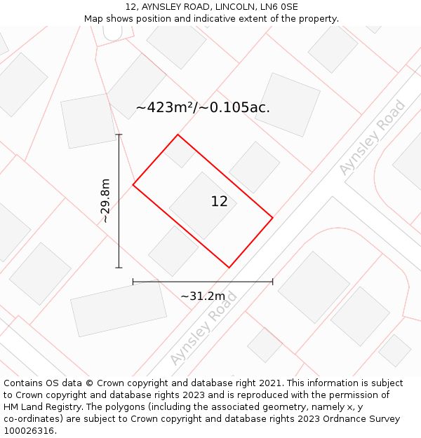 12, AYNSLEY ROAD, LINCOLN, LN6 0SE: Plot and title map