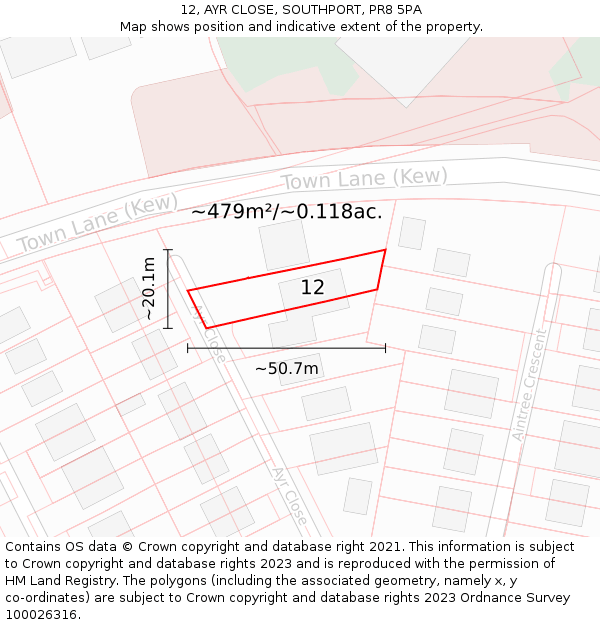12, AYR CLOSE, SOUTHPORT, PR8 5PA: Plot and title map