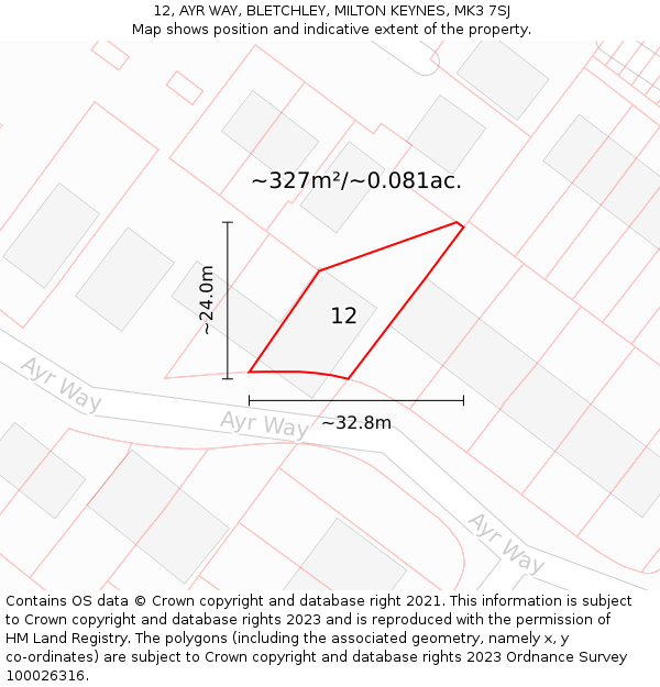 12, AYR WAY, BLETCHLEY, MILTON KEYNES, MK3 7SJ: Plot and title map