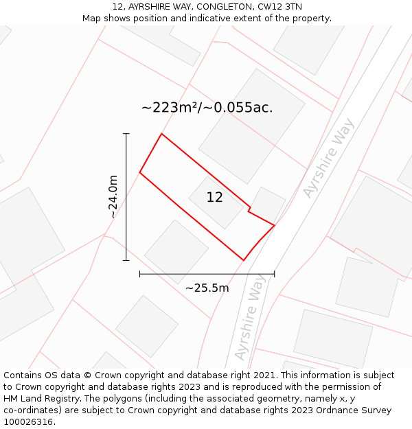 12, AYRSHIRE WAY, CONGLETON, CW12 3TN: Plot and title map