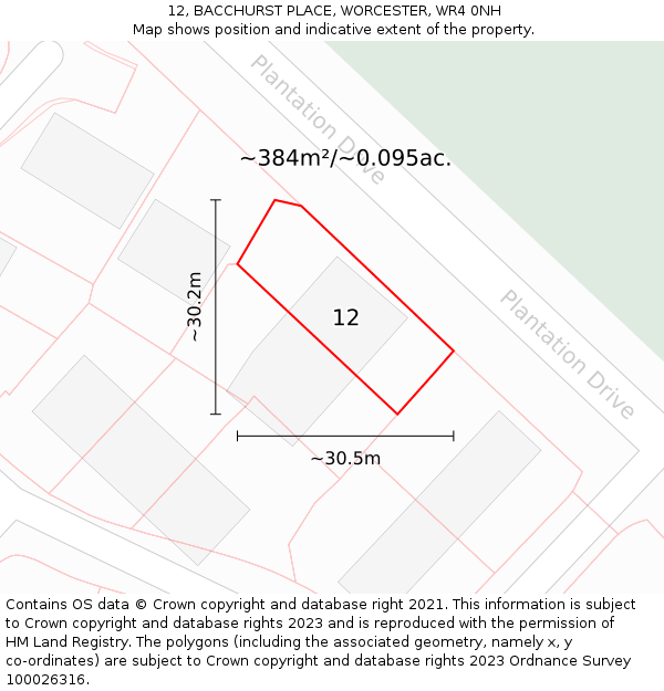 12, BACCHURST PLACE, WORCESTER, WR4 0NH: Plot and title map