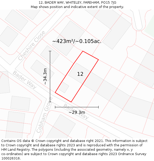 12, BADER WAY, WHITELEY, FAREHAM, PO15 7JG: Plot and title map