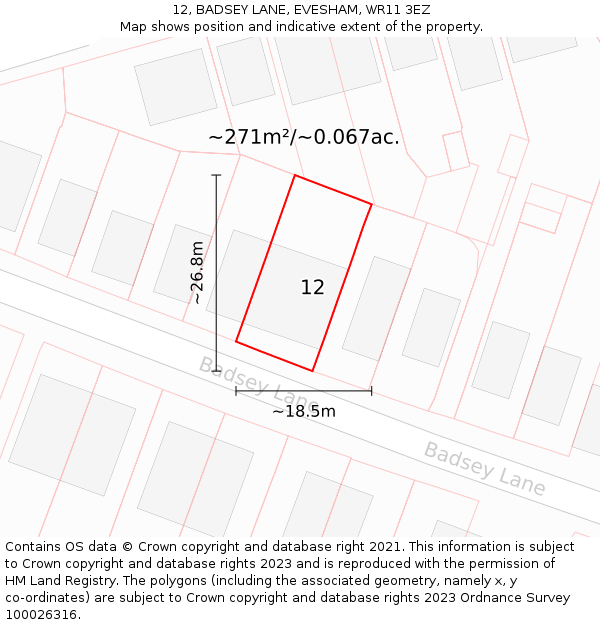 12, BADSEY LANE, EVESHAM, WR11 3EZ: Plot and title map